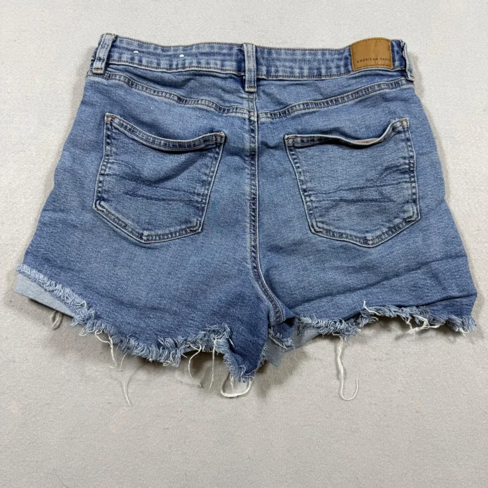 American Eagle Womens High Waisted Denim Shorts‎ Blue Raw Hem Size 8